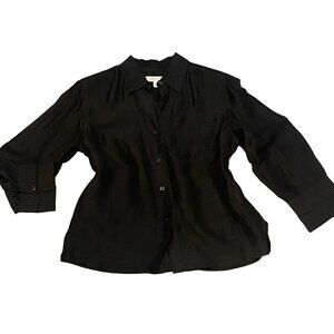 Coldwater Creek Linen & Silk Button Up Top Sz PS Black #227L